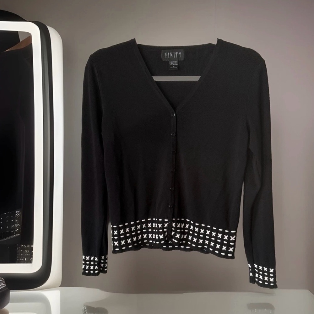 Finity Black and White Cardigan Sweater